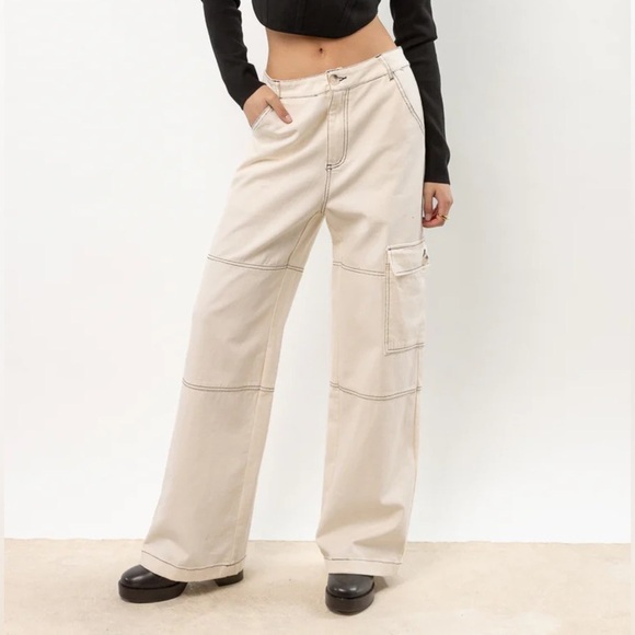 emory park Pants - NWT Emory Park Bohme Ivory High Waisted Cargo Wide Leg Pants